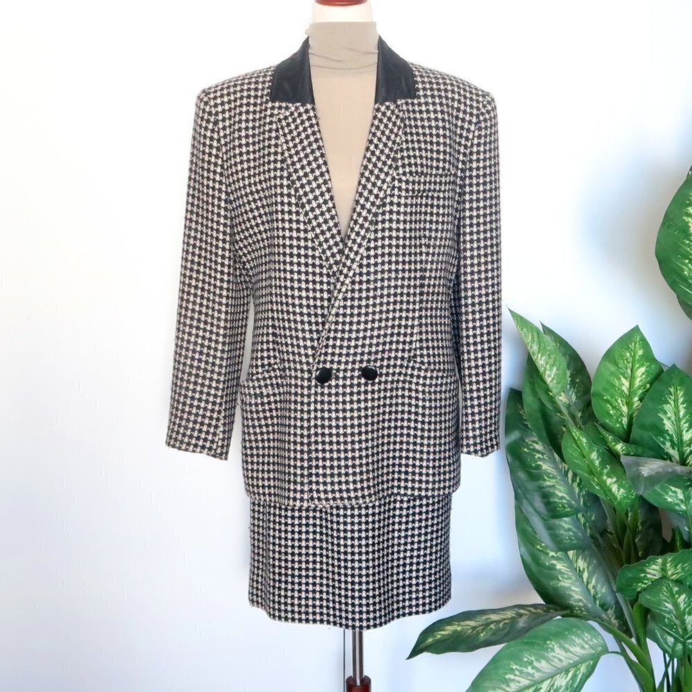 𝅺Italian Designer Genny Black White Wool Cashmere Pencil Skirt & Blazer Set